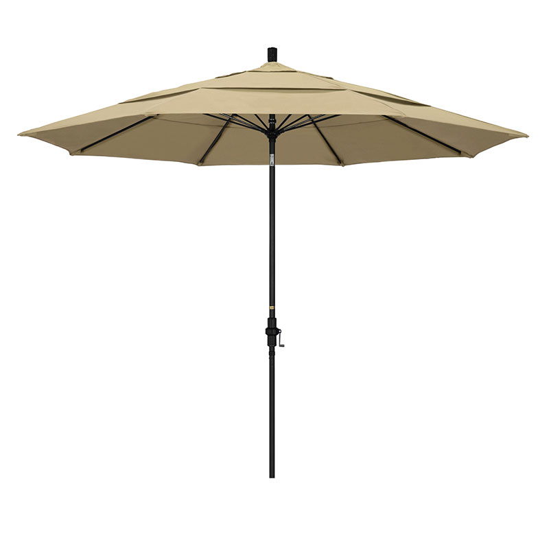 Round Outdoor Patio Umbrella, Fiberglass with Twist Tilt - Black Finish, Antique Beige, 11'