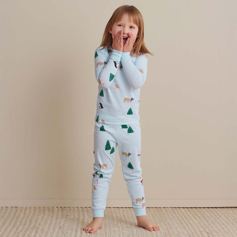 Family Printed Peruvian Cotton Kid's Pajama Set - Santa's Ski Dash, 3T