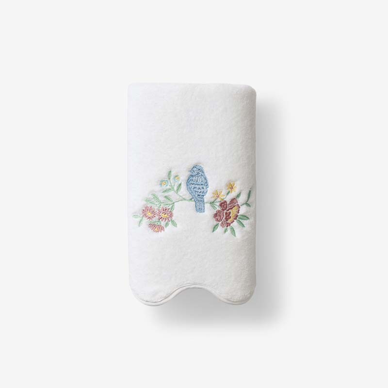 Embroidered Scallop Hand Towel - Bird
