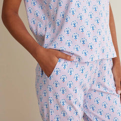 Printed Peruvian Cotton Women's Jogger Pants Pajama Set - Petite Floral, L