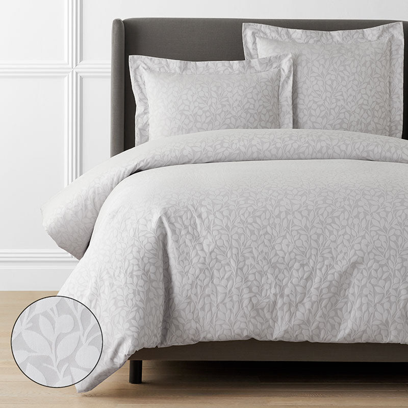 Jacquard Leaf Yarn-Dyed Premium Smooth Supima® Cotton Wrinkle-Free Sateen Duvet Cover - Light Gray, Full