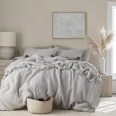 Premium Breathable Washed Linen Solid Pillowcase Set - Light Gray, King
