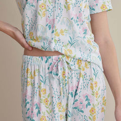 Cotton Modal Women's Cropped Pants Pajama Set - Spring Garden, S
