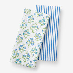 Mix & Match Printed Cotton Tea Towels, Set of 2 - Blue Green