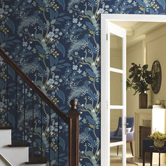 Peacock Traditional Wallpaper - Navy, Roll