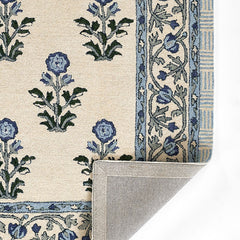 Floral Border Hand Tufted Wool Rug -  Blue, 2' x 3'