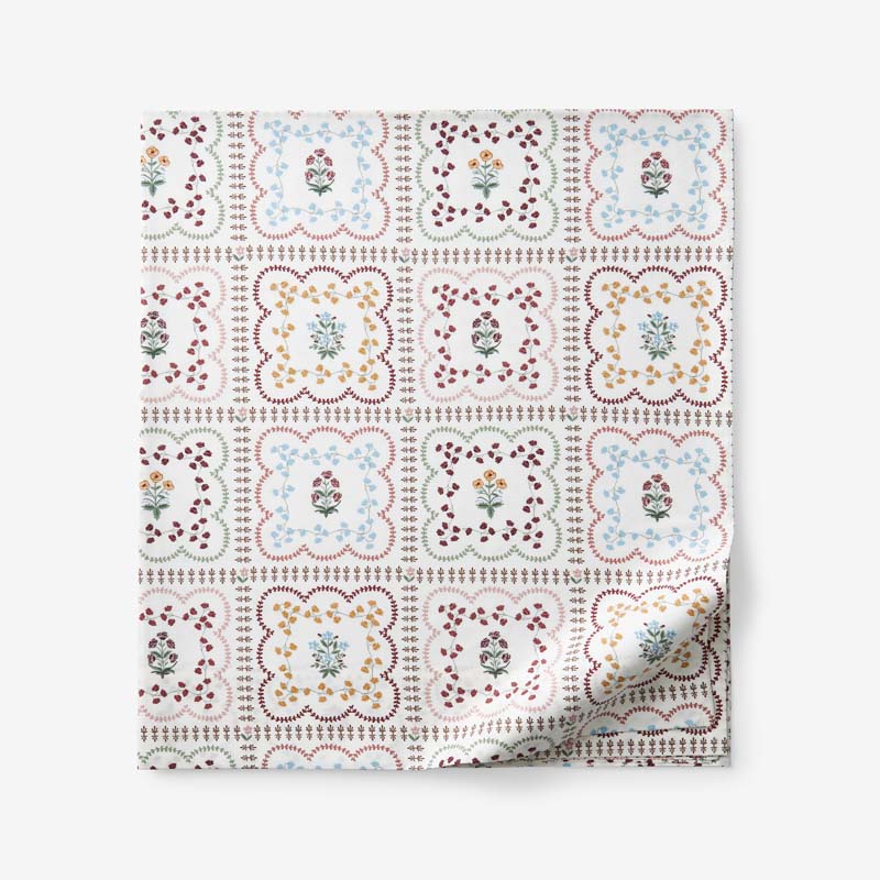 Lottie Classic Cool Cotton Percale Flat Bed Sheet - Ivory Multi, Queen