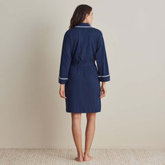 Peruvian Cotton Embroidered Women's Robe - Navy, XXL