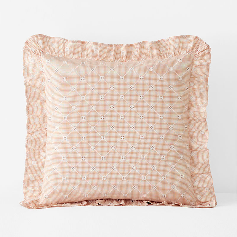 Eyelet Ruffle Classic Cool Yarn-Dyed Cotton Percale Sham - Peach, Euro