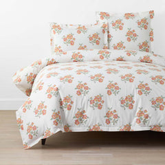 Blossoms and Stripes Classic Cool Cotton Percale Duvet Cover - Petal Charm, Full/Queen
