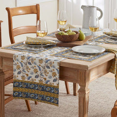 Garden Floral Cotton Table Runner - Blue Flora, 16 in. x 108 in.