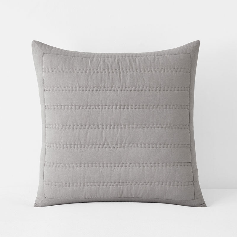 Premium Breathable Washed Linen Solid Quilted Sham - Gray, Euro