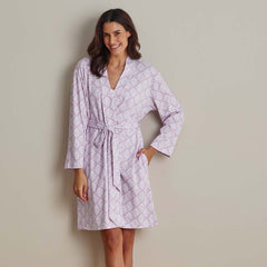 Printed Pima Cotton Women's Kimono Robe - Lisbon Mauve, XS