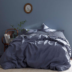 Premium Breathable Washed Linen Solid Pillowcase Set - Denim Blue, King