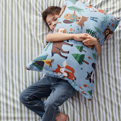 Animal Campers Classic Cool Organic Cotton Percale Bed Sheet Set - Blue Multi, Twin