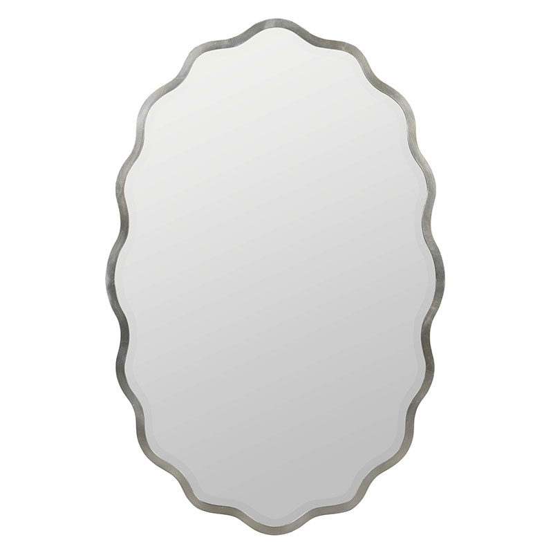 Oval Scalloped Metal Frame Wall Mirror - Silver