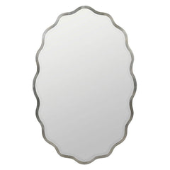 Oval Scalloped Metal Frame Wall Mirror - Silver