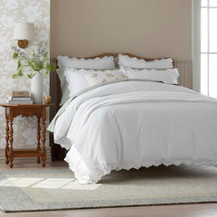 Embroidered Scallop Classic Smooth Sateen Solid Sham - Light Sage, Euro
