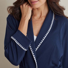 Peruvian Cotton Embroidered Women's Robe - Navy, XS