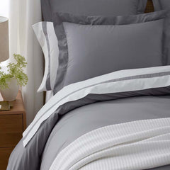 Contrast Border Premium Cool Supima® Cotton Percale Bed Sheet Set - Pewter, Queen