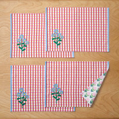 Floral Plaid Reversible Placemats, Set of 4 - Red