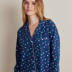 Printed Poplin Women's Nightshirt - Navy Hearts, L