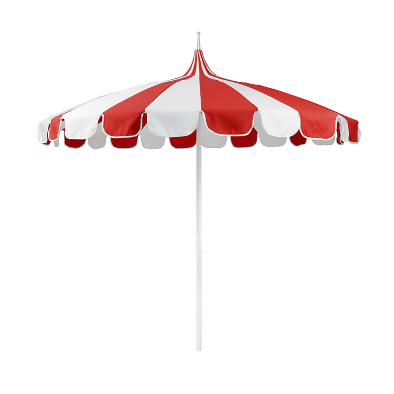 Round Two-Tone Pagoda Outdoor Patio Umbrella, Fiberglass with Push Lift - Jockey Red, 8.5'