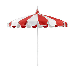 Round Two-Tone Pagoda Outdoor Patio Umbrella, Fiberglass with Push Lift - Jockey Red, 8.5'