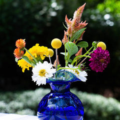 Hibiscus Glass Fluted Vases - Blue, Medium
