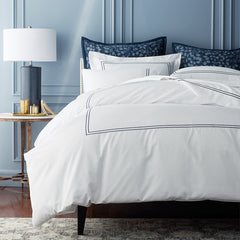 Dorset Stripe Luxe Smooth Egyptian Cotton Sateen Bed Sheet Set - White, Full