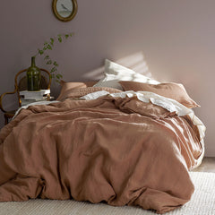 Premium Breathable Washed Linen Solid Flat Bed Sheet - Terracotta, King/Cal King