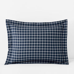 Classic Stripes and Plaids Cool Yarn-Dyed Cotton Percale Sham - Windowpane White/Navy, Standard