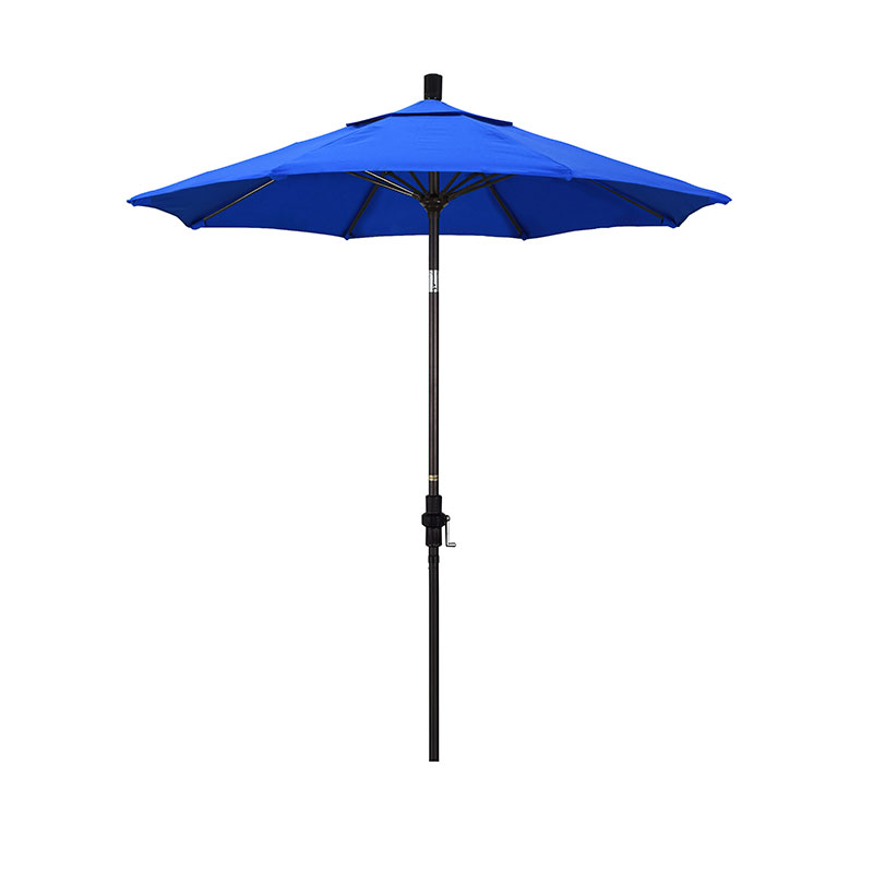 Round Outdoor Patio Umbrella, Fiberglass with Twist Tilt - Bronze Finish, Pacific Blue, 7.5'