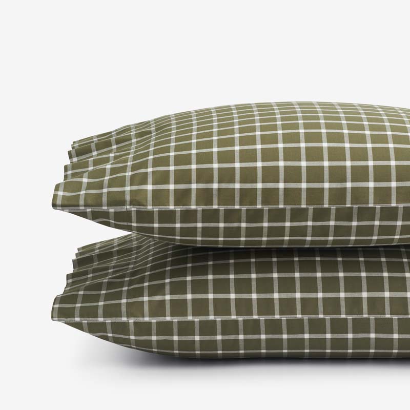 Classic Stripes and Plaids Cool Yarn-Dyed Cotton Percale Pillowcase Set - Windowpane Green, Standard