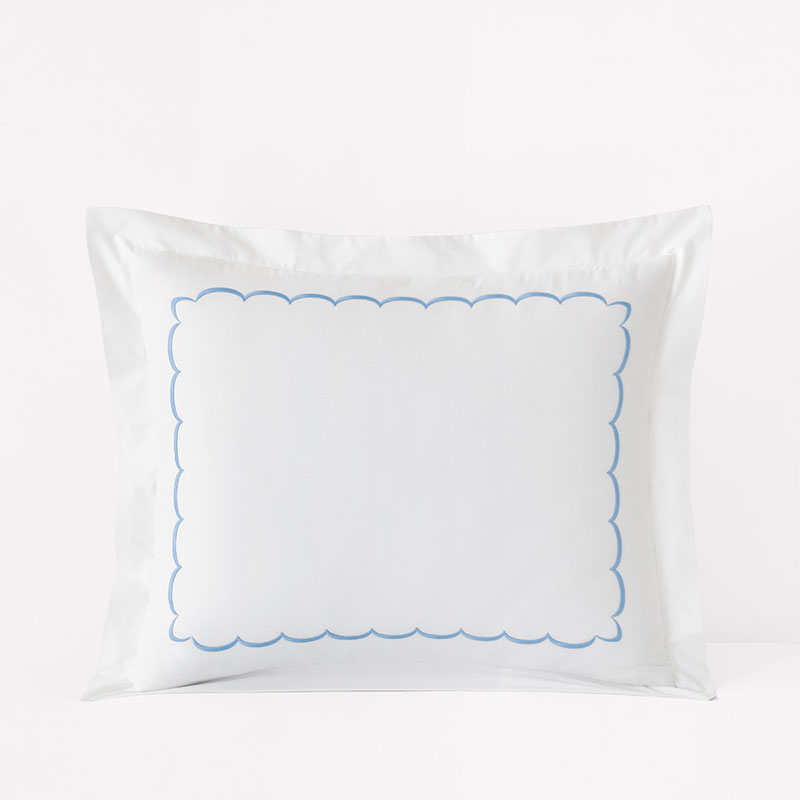 Embroidered Scallop Classic Cool Cotton Percale Sham - Blue, Standard