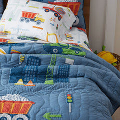 Construction Trucks Quilt - Blue, Twin
