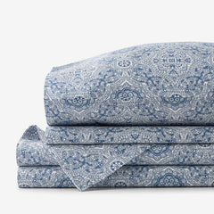 Floral Tapestry Premium Smooth Sateen Bed Sheet Set - Blue, Queen