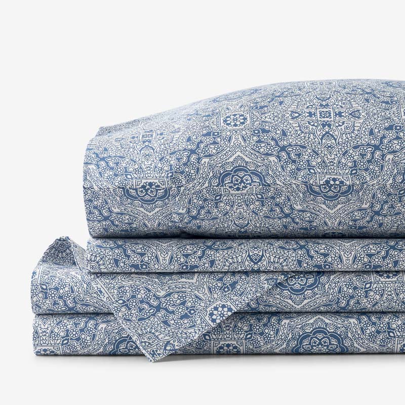 Floral Tapestry Premium Smooth Sateen Bed Sheet Set - Blue, Twin