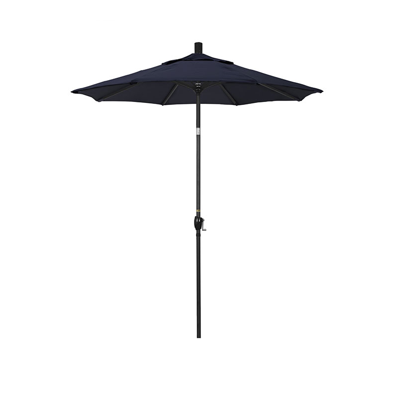 6' Round Outdoor Patio Umbrella, Aluminum with Push Button Tilt - Black Finish, Navy