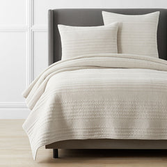 Line Stitch Velvet Quilt - Light Sand, King/Cal. King