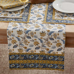 Garden Floral Cotton Table Runner - Blue Flora, 16 in. x 108 in.