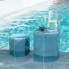 Ceramic Hexagon Side Table -  Teal