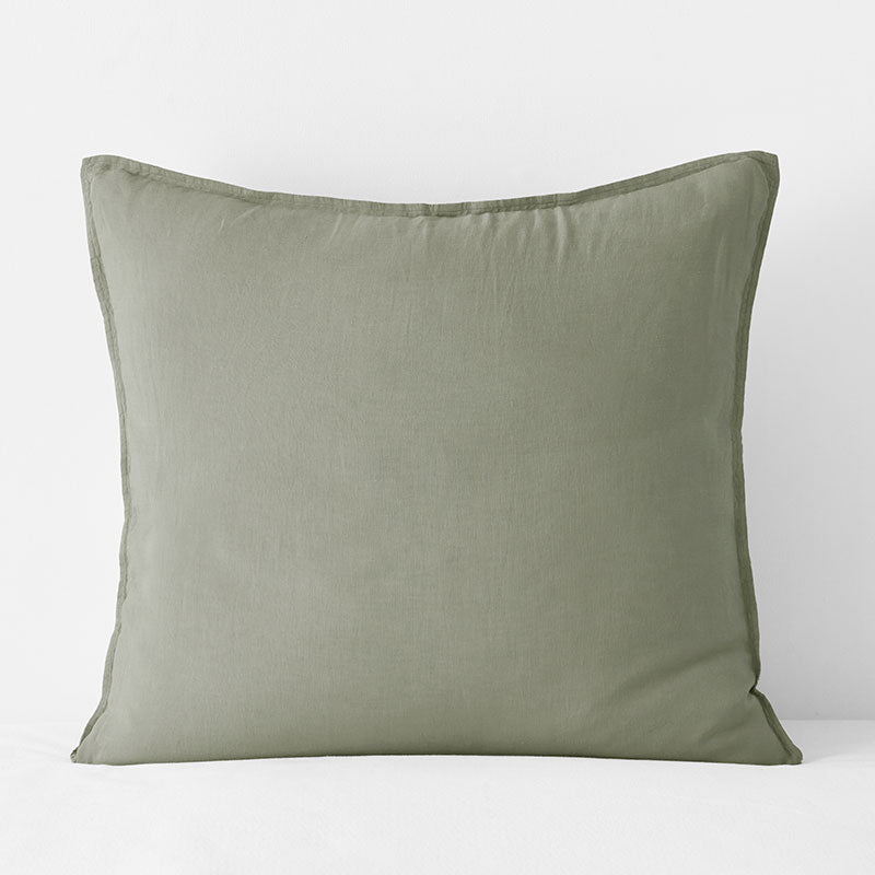 Premium Breathable Washed Linen Solid Sham - Moss Green, Euro