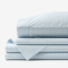Ditsy Gingham Classic Cool Organic Cotton Percale Bed Sheet Set - Blue, Twin XL
