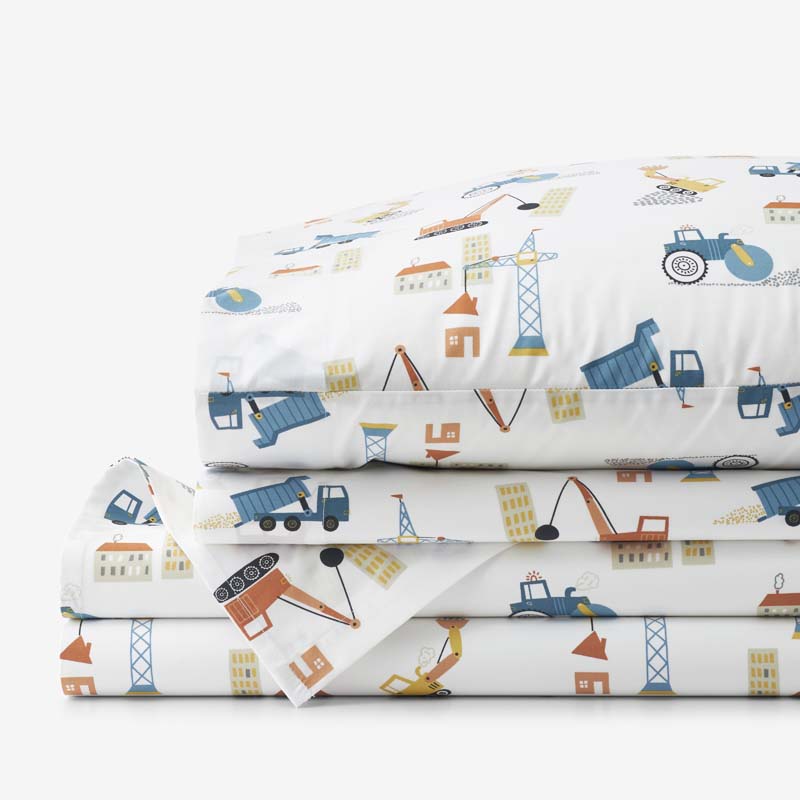 City Builders Classic Cool Organic Cotton Percale Bed Sheet Set - White Multi, Twin XL