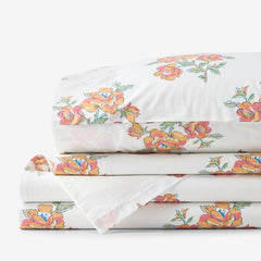 Blossoms and Stripes Classic Cool Cotton Percale Bed Sheet Set - Petal Charm, King
