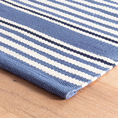 Rugby Stripe Denim Handwoven Indoor/Outdoor Rug - Denim, 2' 6" x 8' Runner
