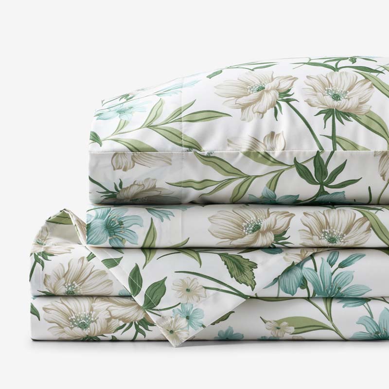 Gardenia Mist Premium Smooth Wrinkle-Free Sateen Bed Sheet Set - Cream Multi, Queen