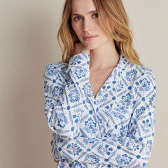 Printed Pima Cotton Women's Button-Down Pajama Set - Floral Trellis, XXL
