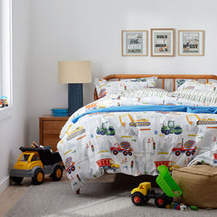 Construction Trucks Classic Cool Organic Cotton Percale Bed Sheet Set - White , Full
